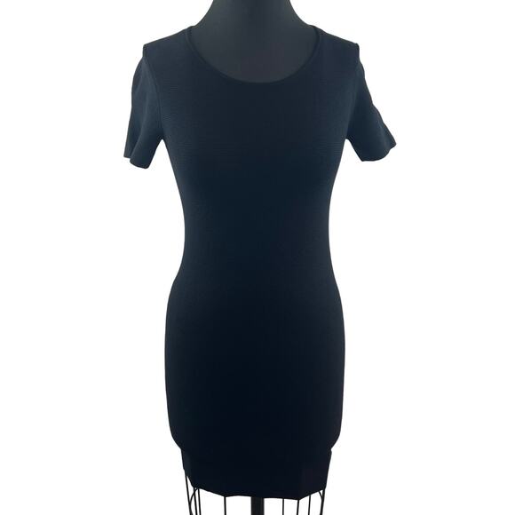 THEORY Andreeza Enchanted Black Bodycon Dress Rib Knit Round Neck Pullover Sz P - Picture 1 of 11